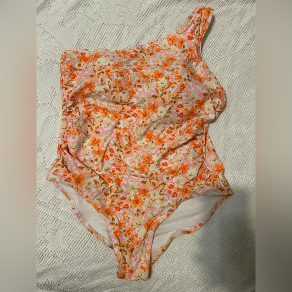 Kona Sol One Piece Swimsuit Orange& Pink One Shoulder Strap Size 18W NWOT